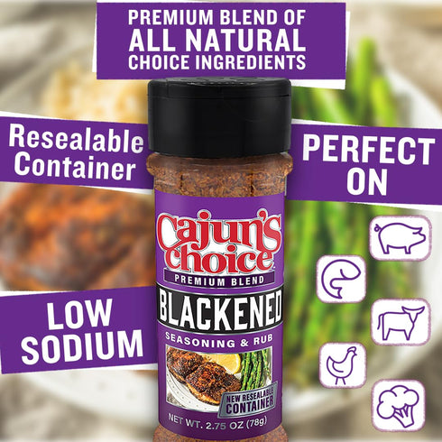 Cajun's Choice Blackened Seasoning - 2.75 oz Jar, All Natural, Low Salt, Gluten-Free - Authentic Louisiana Spice for Fish, Wings & BBQ...
