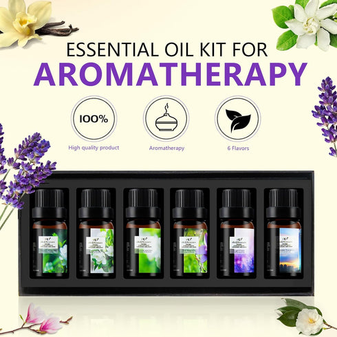 Flower Essential Oils Set, 6x10ml Aromatherapy Oil Gift Kit for Diffuser, Fragrance, Humidifier, Air Purifier- Gardenia, Magnolia, Shangri-La, Jas...