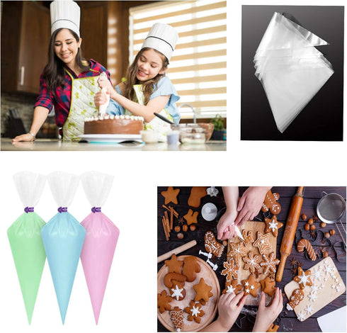 Piping Pastry Bag Pack of 100 Plastic Disposable Cream Pastry Bag Cake Icing Sugarcraft Cupcake Piping Decorating Tool For Baking Supplies (Large ...