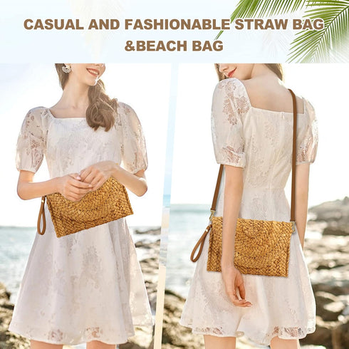 Women's Straw Shoulder Bag Straw Clutch Purse Summer Beach Bags Crossbody Wallet Woven Handbags...