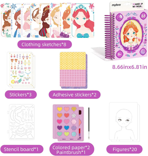 MiDeer Fashion Design Sketchbook with Watercolor Painting, Princess Dress-up Activity Book with Stencils and Stickers, Make-Up Fashion Designer Ki...