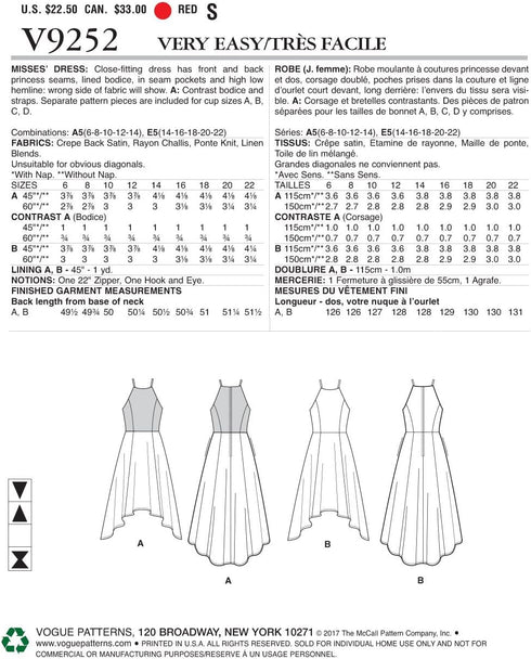 Vogue Patterns Low Dresses, 14-16-18-20-22", Red...