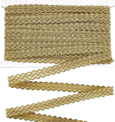 FINGERINSPIRE 13 Yards Gimp Braid Trim Gold Edge Woven Braid Trim 15mm(W) Inelastic Handmade Polyester Sewing Gold Metallic S Wave Craft Decor Lac...