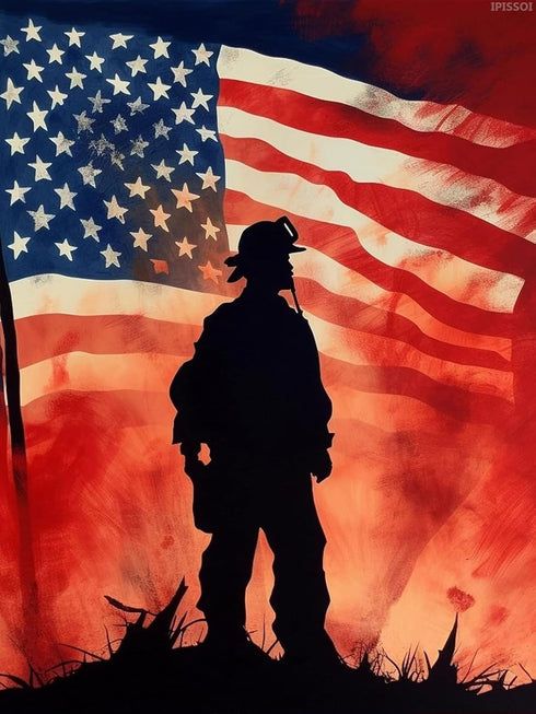 IPISSOI DIY 5D Love Diamond Art Painting Kit for Adults American Flag Firefighters Patriotic Round Full Drill Craft Diamond Art Painting Canvas fo...
