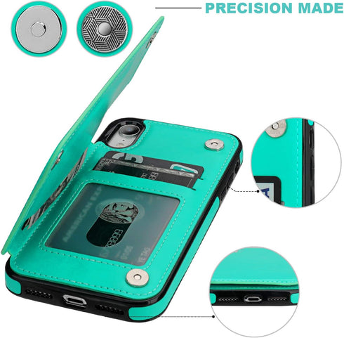 iPhone XR Wallet Case with Card Holder,OT ONETOP Premium PU Leather Kickstand Card Slots Case,Double Magnetic Clasp and Durable Shockproof Cover f...