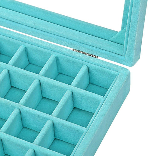 MeJell 24 Slot Velvet Glass Jewelry Box Organizer Rings Earrings Tray Display Storage Case...