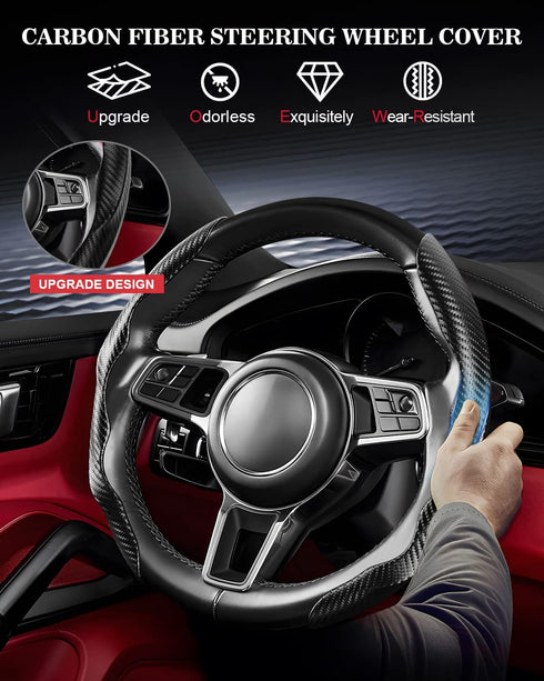 Car Steering Wheel Cover,Carbon Fiber Steering Wheel Cover Non-Slip,Segmented Universal Fit Car Steering Wheel Cover (Black)...