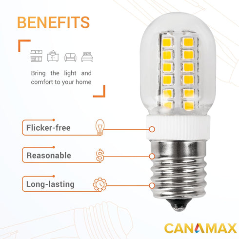 Canamax Premium 8206232A Dimmable LED Light Bulb 3W Equal to 40W 6000K 75V-130V - High Output Cold Daylight E17 Standard Base 240 lumens for Refri...