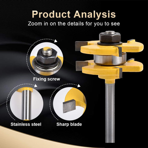 KATUR Tongue and Groove Router Bit Set, 1/4 Inch Shank Grooving Router Bit, Wood Milling Saw Cutter, New Woodworking Tools, 3 Teeth T Shape (1/4" ...