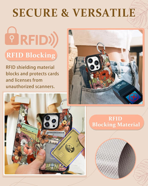 Shorogyt for iPhone 13 Pro Wallet Case with Card Holder, Designer Mushroom Flower Pattern Kickstand Magnetic Clasp Back Flip Folio Leather Phone C...