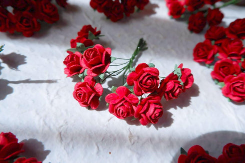 100 pcs mini paper flowers red color 18 mm mulberry paper flower scrapbooking wedding card supplies embellishment mini paper roses for crafts...