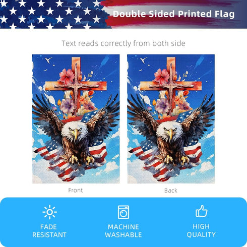 4th of July Patriotic Garden Flag Cross and Eagle Double Sided American Flag Memorial Independence Day Outside Small Yard Decoration (12 x 18 Inch...