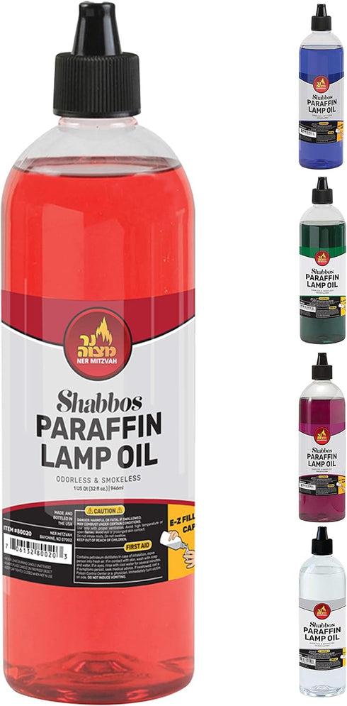 Ner Mitzvah Paraffin Lamp Oil, Red Smokeless, Odorless, Clean Burning Fuel for Indoor and Outdoor, Use with E - Z Fill Cap and Pouring Spout, 32oz...