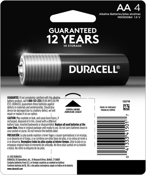 Duracell - CopperTop AA Alkaline Batteries - Long Lasting, All-Purpose Double A Battery for Household and Business, 4 Batteries, Power Remotes, To...