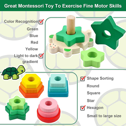 WOOD CITY Stacking Toys for Toddlers 1-3, Montessori Shape Sorter Baby Toys 12-18 Months, Wooden Block Educational Puzzle Toys for Boys Girls 1 2 ...