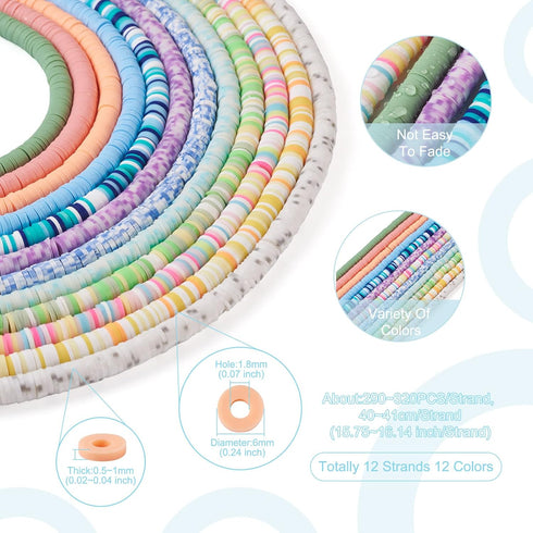 3840Pcs Clay Beads Bracelet Making Kit, 6mm Polymer Clay Beads for Jewelry Making Flat Round Polymer Clay Beads Spacer Heishi Beads for Adults Gir...