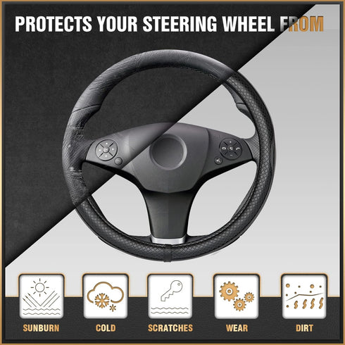 K KNODEL Universal Fit Steering Wheel Cover, Microfiber Leather Car Steering Wheel Cover, Anti-Slip Car Wheel Protector, 15 Inch (Black)...