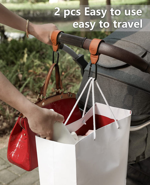 Stroller Hooks Bag Hooks for Hanging Diaper Bags Multipurpose Hooks for Grocery Shopping Bags Premium Vegan Leather Pram Straps Baby Stroller Hook...
