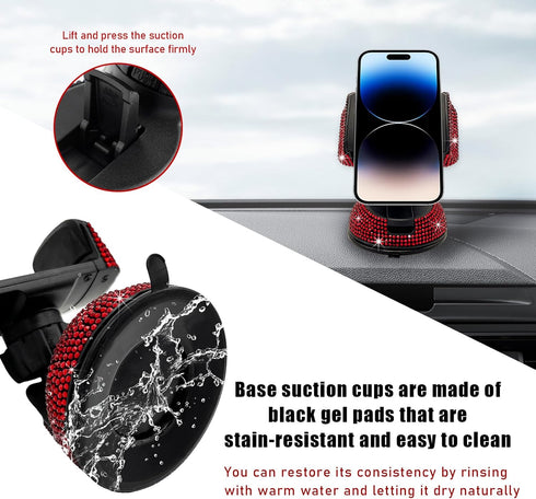 Bling Car Phone Holder, 360 Degree Adjustable Crystal Auto Dashboard Air Vent Cell Phone Mount, Universal Car Phone Holder Mount for Windshield Da...