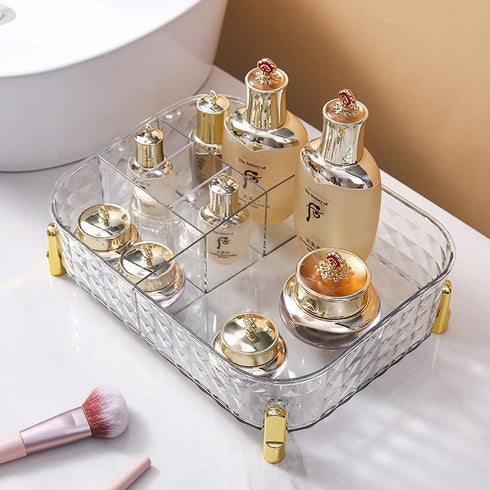 Makeup Organizer Tray, Cosmetic Display Case with 6 Compartments, Lipgloss Organizer, Makeup Display Tray Case, Ideal for Desk and Dresser Counter...