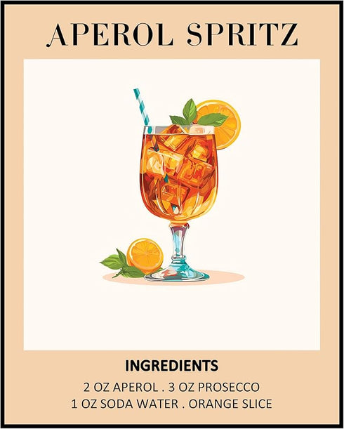 Posterizer 1 pcs-Aperol Spritz Bar Cocktail Trendy Art Print-Kitchen & Bar Art-GIft for Men Women Teens-Art for Cafe, Restaurant, Coffee Bar - unf...