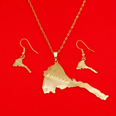 Eritrea Map Pendants Necklace Women Map Of Eritrea 24K Gold Jewelry African Necklace Ethiopia...