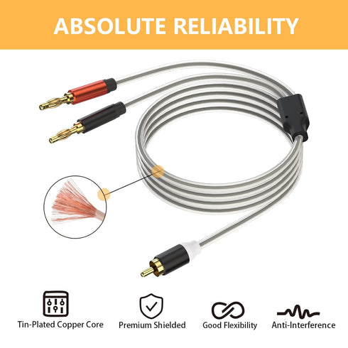 HOSONGIN RCA to Banana Plug Adapter Cable 6 Feet -2 Pack,RCA Male to Banana 2 Male Plug Y Splitter Speaker Wire Audio Cable, Gold-Plated Double Sh...