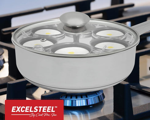 EXCELSTEEL Non Stick Easy Use Rust Resistant Home Kitchen Breakfast Brunch Induction Cooktop Egg Poacher, 6 Cup, Stainless Steel, Round...
