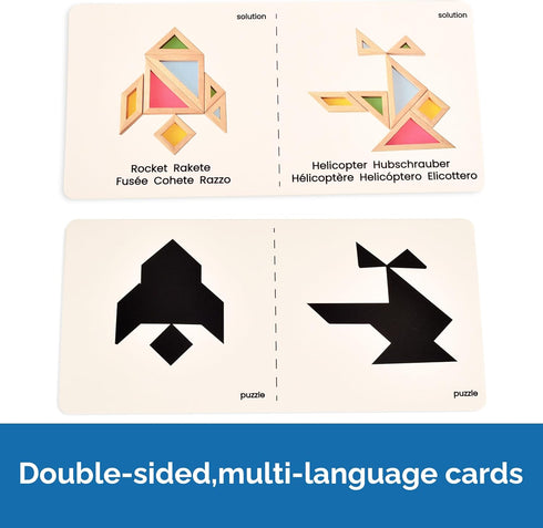 BOHS Translucent Tangram with Multilingual Activity Cards - 1 Inch Thickness - Preschool Gift - Kids kindergarten Light Table Accessories/Window P...