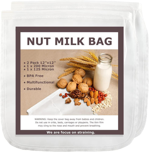 SCENGCLOS Nut Milk Bags, 12"x12", 2 Pack, Reusable Nylon Food Strainer, Multi-use Food Grade Filter for Almond Milk, Juice, Tea, Cold Brew Coffee(...