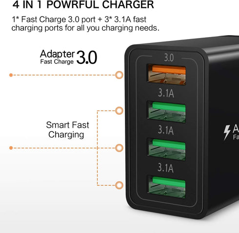 USB C Wall Charger Fast Charge 3.0 Boxeroo 4-Port 2Pack USB Plug Block Phone Charging Adapter Compatible for Galaxy S10+ S9+ Note 10+ Note 9+ Note...