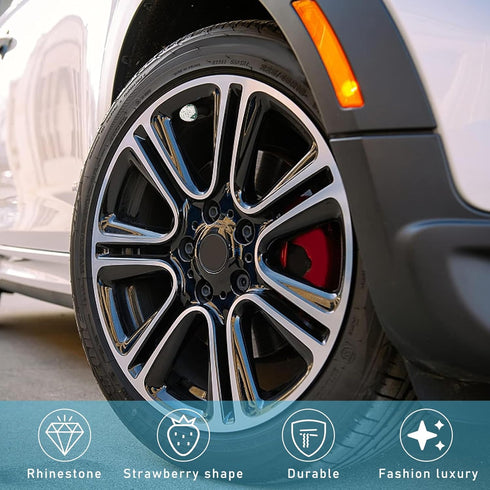 4PCS Strawberry Car Tire Valve Stem Caps, Bling Crystal Rhinestone Tire Valve Stem Covers, Dustproof Wheel Valve Covers for Women, Universal Car A...