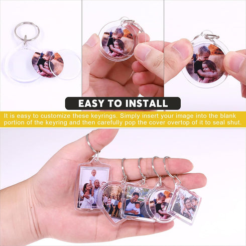 40Pcs Clear Acrylic Blank picture Photo frame keychain Personalized photo insert keychain bulk, Rectangle, Heart-Shaped, Round, Square and Rhombus...