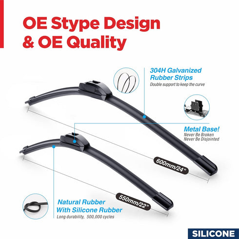 24"+22" Windshield Wiper Blades Replacement For Ford Flex 2019-2009 Thunderbird 2005-2002 /Chrysler 200 2014-2011 Sebring 14-07 /Dodge Avenger 14-...