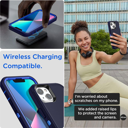 AICase for iPhone 13/iPhone 14 Case(6.1") with Glass Screen Protector,Heavy Duty Drop Protection Full Body Rugged Shockproof/Dust Proof Military P...