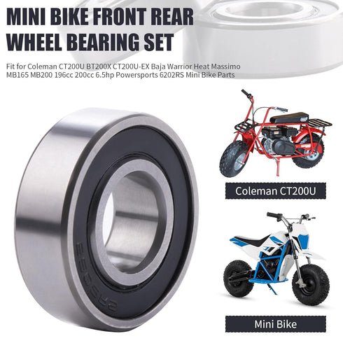 Mini Bike Front Rear Wheel Bearing Set fit for Coleman CT200U BT200X CT200U-EX Baja Warrior Heat Massimo MB165 MB200 196cc 200cc 6.5hp Powersports...