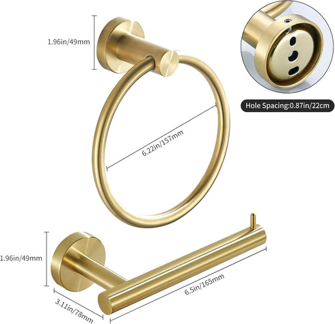 WINCASE Gold Toilet Paper Holder Towel Ring, Brushed Gold Bathroom Hardware Set, Hand Towel Holder Toilet Paper Roll Holder Wall Mount, Rustic Far...