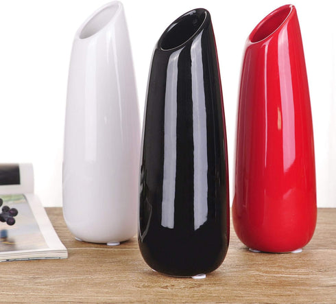 VanEnjoy 9.4" Red High Creative Oblique Opening Design Desktop Ceramic Vase Home Office Decoration Vases...