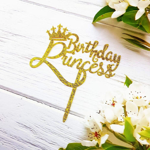 Happy Birthday Princess Cake Topper for Princess Birthday Cake Topper Party Decorations Gold Glitter Acrylic...
