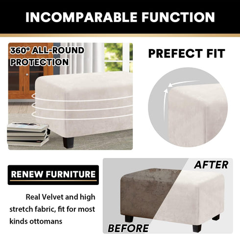 PrinceDeco Real Velvet Plush Ottoman Cover Soft Rectangle Folding Storage Covers Furniture Protector Removable Footstool Protect Footrest Covers E...