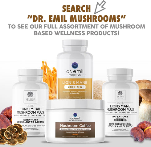 DR. EMIL NUTRITION 10 Mushroom Supplement for Mental Clarity, Focus & Immune Support - Functional Mushroom Nootropic Supplement with Lions Mane Ex...