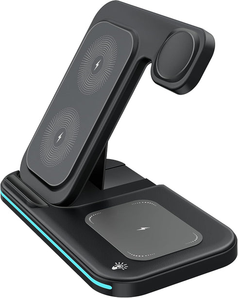 MMOBIEL Wireless Charging Station Compatible with iPhone, Apple Watch and AirPods - 3-in-1 Wireless Charger Stand - 15W - Premium Fast Charger - W...