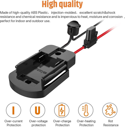 Power Wheel Adapter with Fuse & Switch, Secure Battery Adapter for WORX 20V PowerShare Lithium Battery, with 12 Gauge Wire,Good Power Convertor fo...