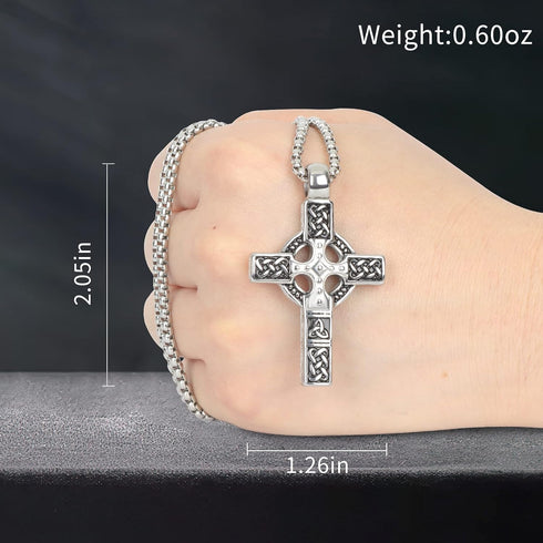 Cross Pendant for Car Rear View Mirror Decor Prayer Hanging Ornament Stainless Steel Celtic Knot Cross Necklace Men Boys Christian Gift (Silver)...