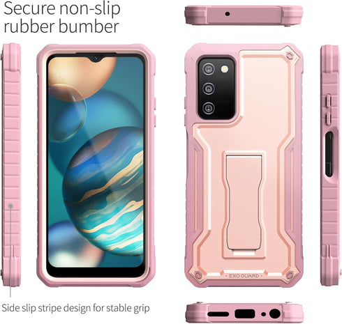 ExoGuard for Samsung Galaxy A03S 5G Case, Rubber Shockproof Heavy Duty Case with Screen Protector for Samsung A03S 5G Phone, Built-in Kickstand (P...