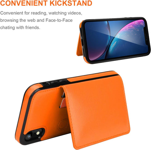 KIHUWEY Compatible with iPhone XR Wallet Case Credit Card Holder, Premium Leather Kickstand Durable Shockproof Protective Cover for iPhone XR 6.1 ...