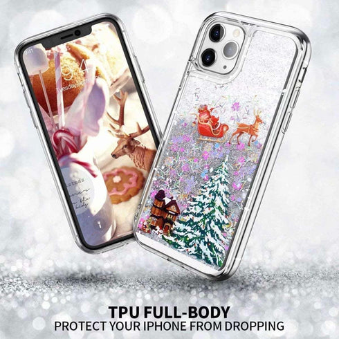 for iPhone 14 Pro Case iPhone 14 Pro Christmas Phone Case Glitter Sparkle Liquid Floating Case Shockproof Clear Soft TPU Bumper Case Xmas Santa Cl...