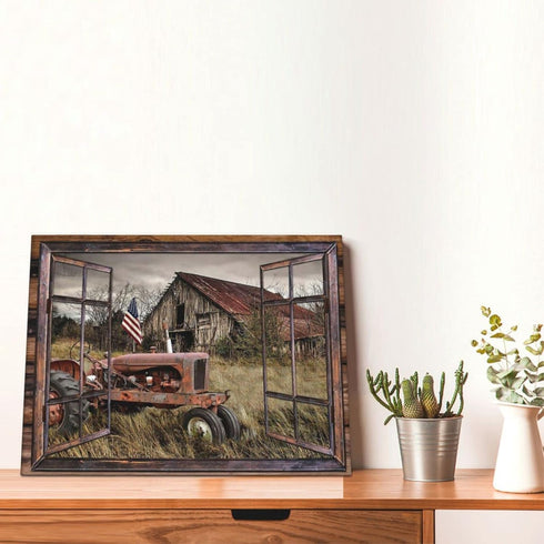 Fimtise Barn Pictures Wall Decor Old Tractor Farmhouse Canvas Painting Barn Wall Decor Framed Country Posters Home for Living Room Bedroom Bathroo...