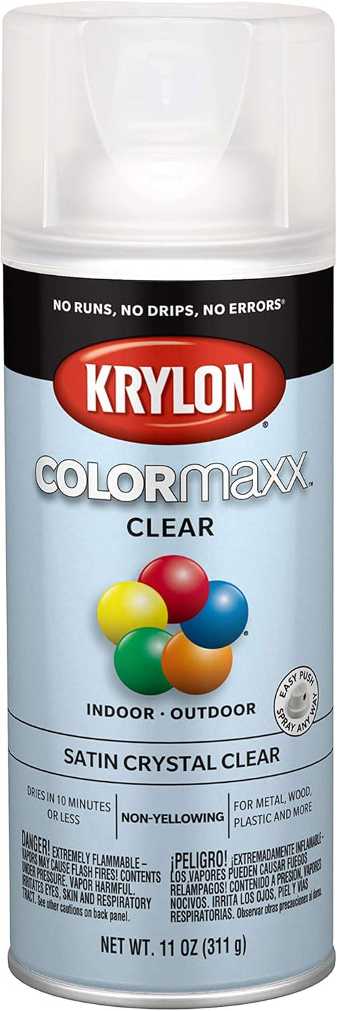 Krylon K05562007 COLORmaxx Acrylic Clear Finish for Indoor/Outdoor Use, Satin Crystal Clear , 11 Ounce (Pack of 1)...