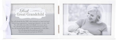 The Grandparent Gift Co. First Great - Grandchild Picture Frame- White Double Hinged Tabletop Photo Frame Holds 4"x6" Pictures or Ultrasounds- Inc...